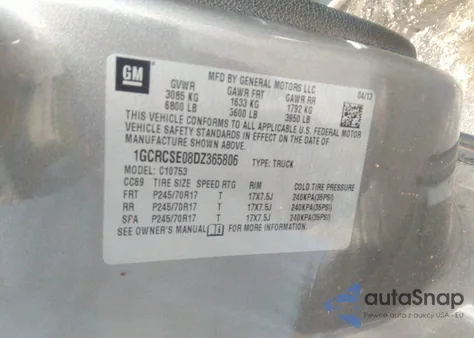 2013 Chevrolet Silverado 1500 Lt z USA, uszkodzony, nr VIN 1GCRCSE08DZ365806